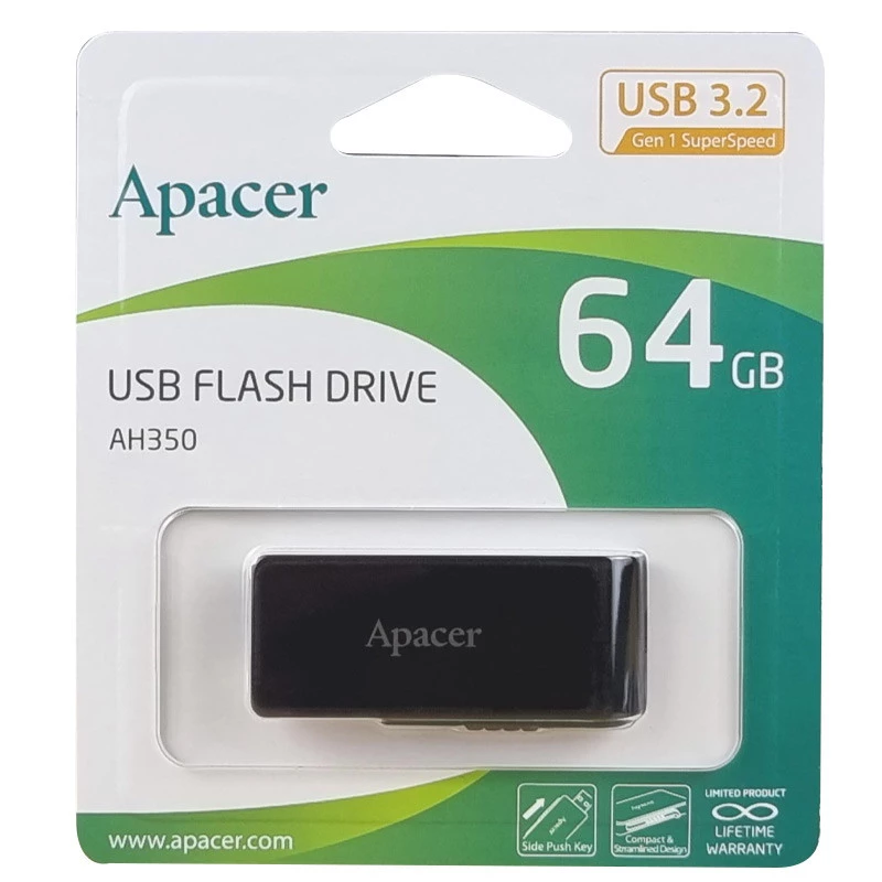 Флеш накопичувач Apacer USB 3.2 AH350 64Gb – Black. Фото 5 з 5
