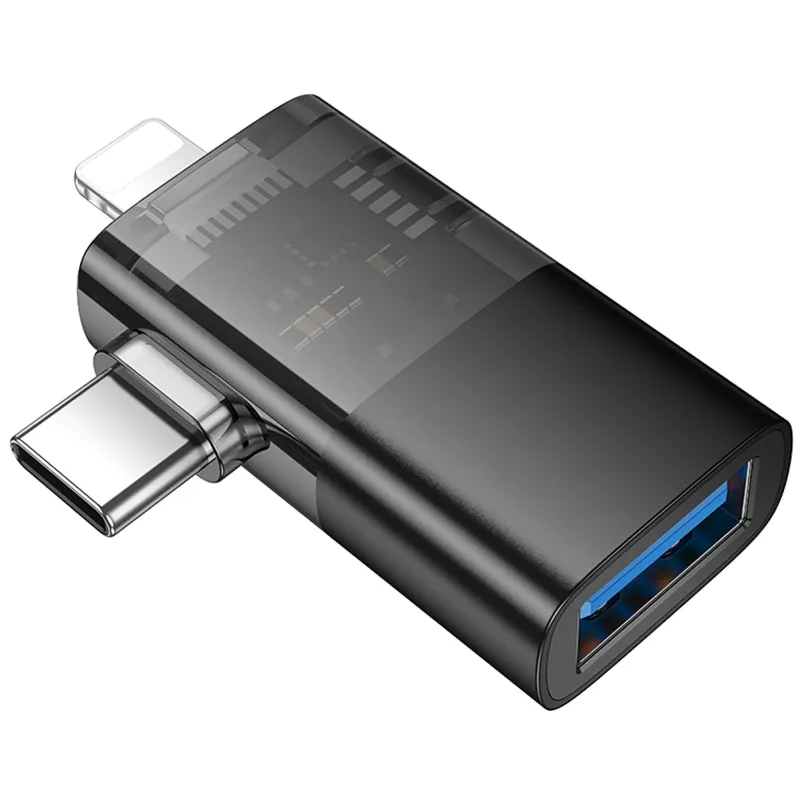 Переходник Hoco UA36E Combo 2-in-1 (Type-C/Lightning to USB2.0) – Black. Фото 4 из 4
