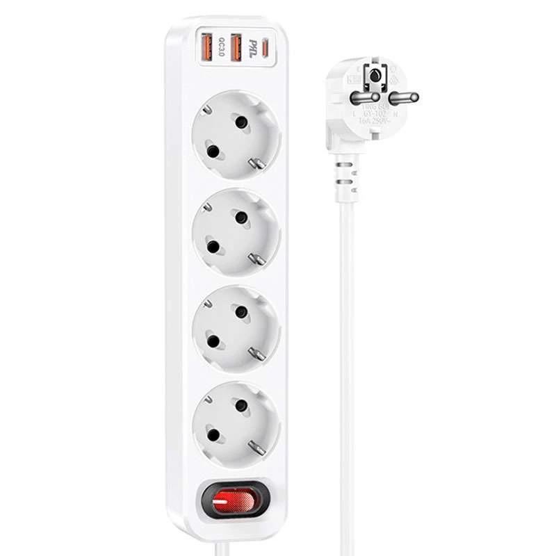 

Удлинитель Hoco NS1 Aura PD20W (2USB/1Type-C/4xSocket) (White)