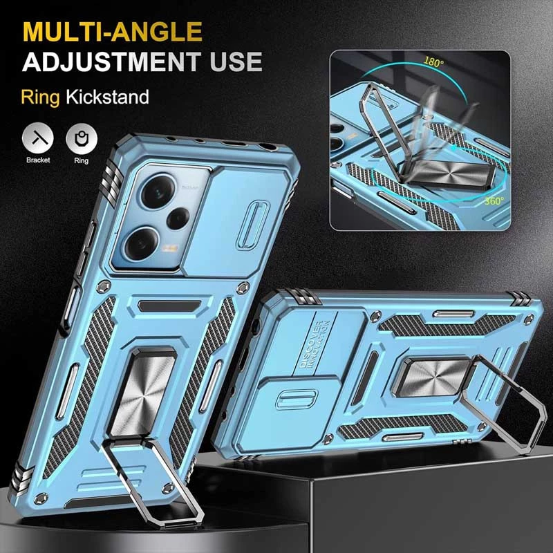 Ударопрочный чехол Square Ring c шторкой на камеру для Xiaomi Redmi 12 – Голубой / Light Blue. Фото 3 из 4