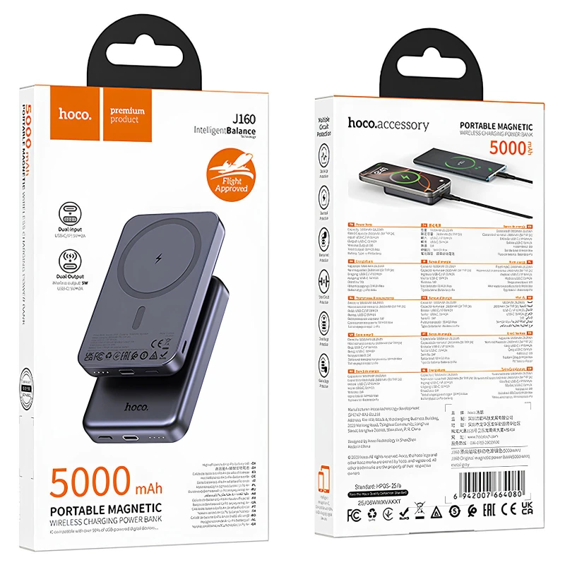 Портативний ЗП Power Bank Hoco J160 Original з БЗП 5000 mAh – Metal gray. Фото 2 з 6