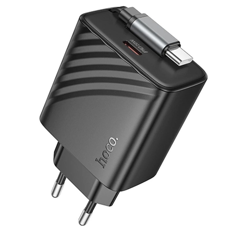 МЗП Hoco N57 Full PD20W with retractable cable Type-C (2USB-C) – Black. Фото 1 з 5
