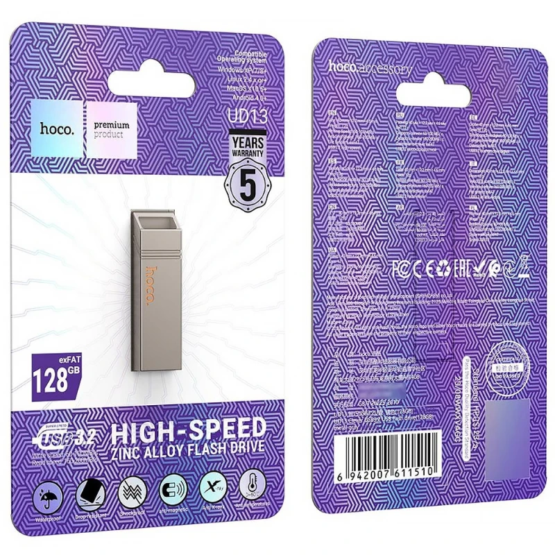 Флеш-накопичувач Hoco UD13 USB3.2 - 128GB – Gray. Фото 6 з 6
