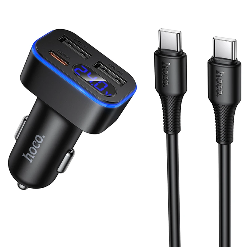 АЗУ Hoco Z63A Barry PD42W+QC3.0 (2USB-A/1C) + кабель Type-C to Type-C – Black. Фото 1 из 6