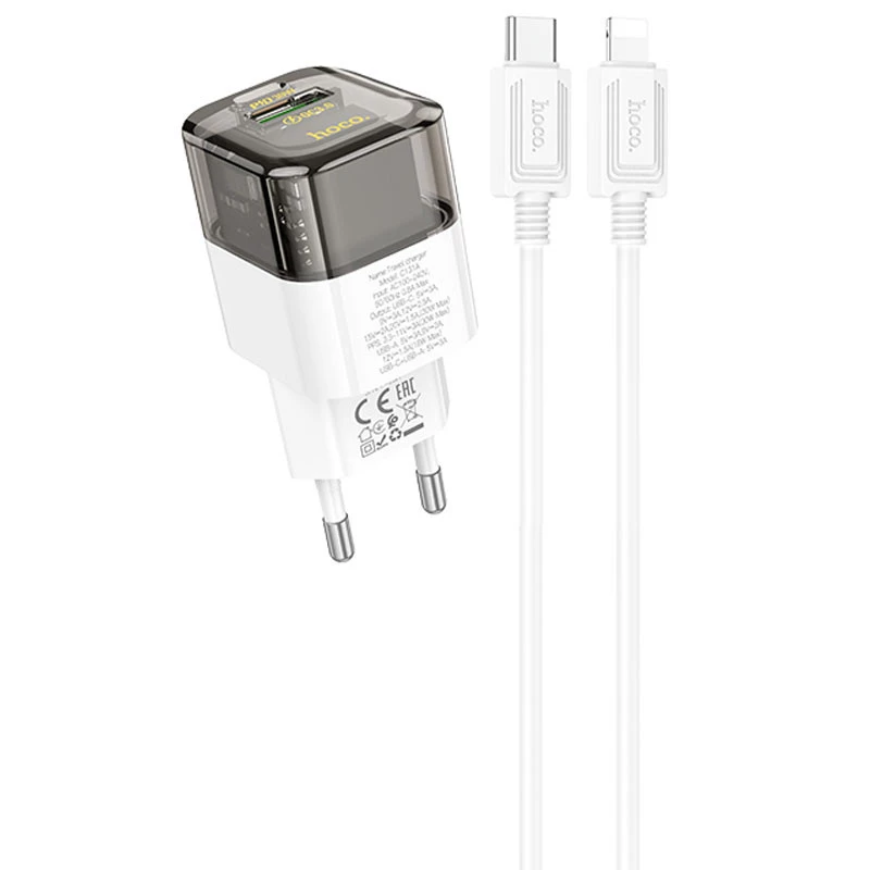 

СЗУ Hoco C131A Platium PD30W+QC3.0 + Type-C to Lightning (Transparent black)
