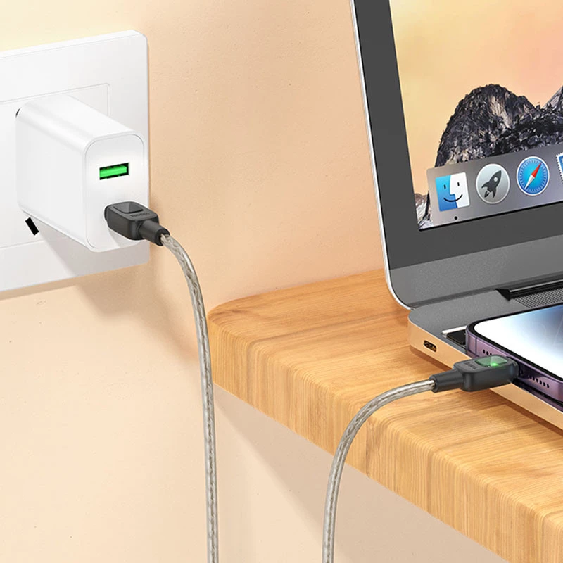 Дата кабель Hoco U124 Stone silicone power-off 60W Type-C to Type-C – Black. Фото 4 з 5