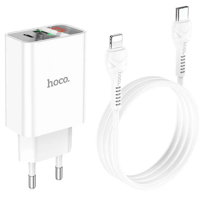 

СЗУ HOCO C100A PD20W+QC3.0 + Type-C to Lightning (White)