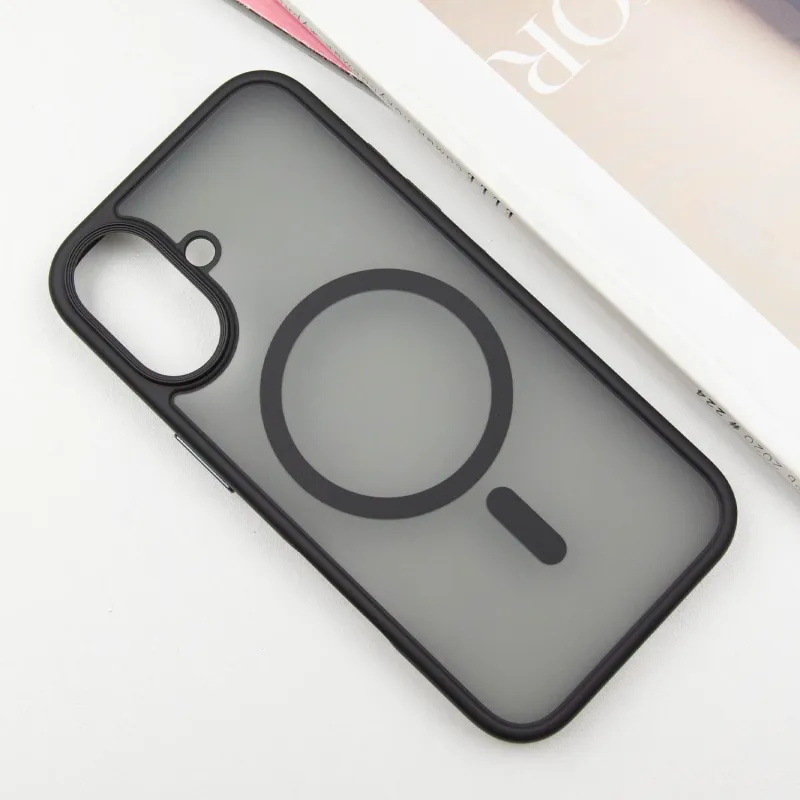 TPU+PC чехол Metal Buttons with Magnetic Fit для Apple iPhone 16 – Черный / Black. Фото 2 из 8