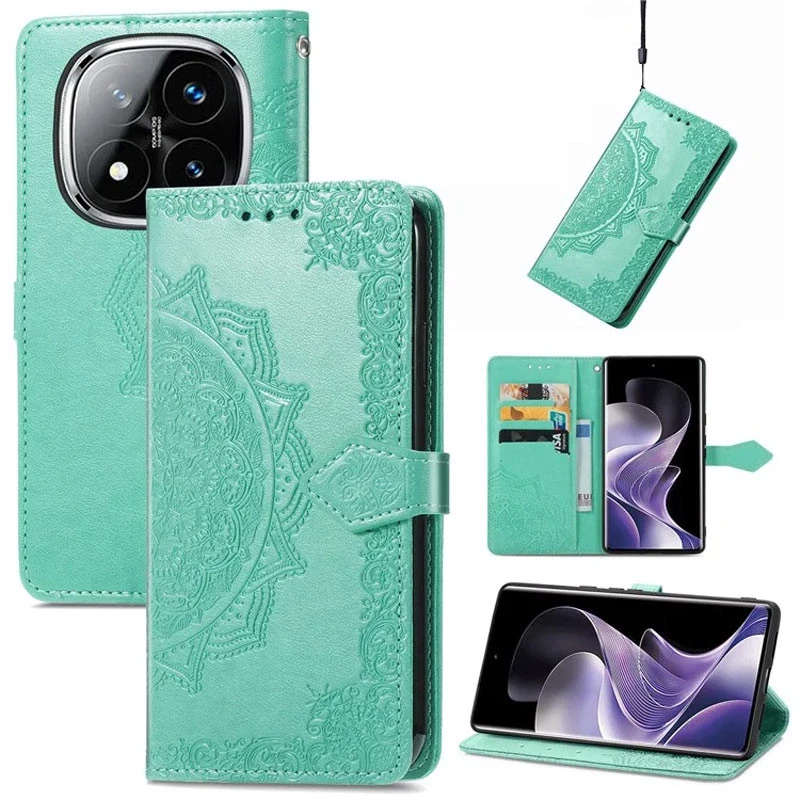 Кожаный чехол-книжка Art Case с визитницей для Xiaomi Poco M7 – Бирюзовый. Фото 6 из 7