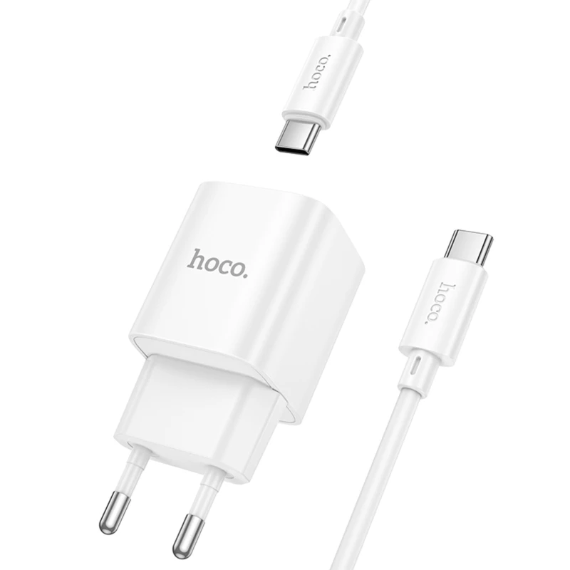 СЗУ Hoco C147A PD20W+QC3.0 (1USB-A/1C) + кабель Type-C to Type-C – White. Фото 3 из 7