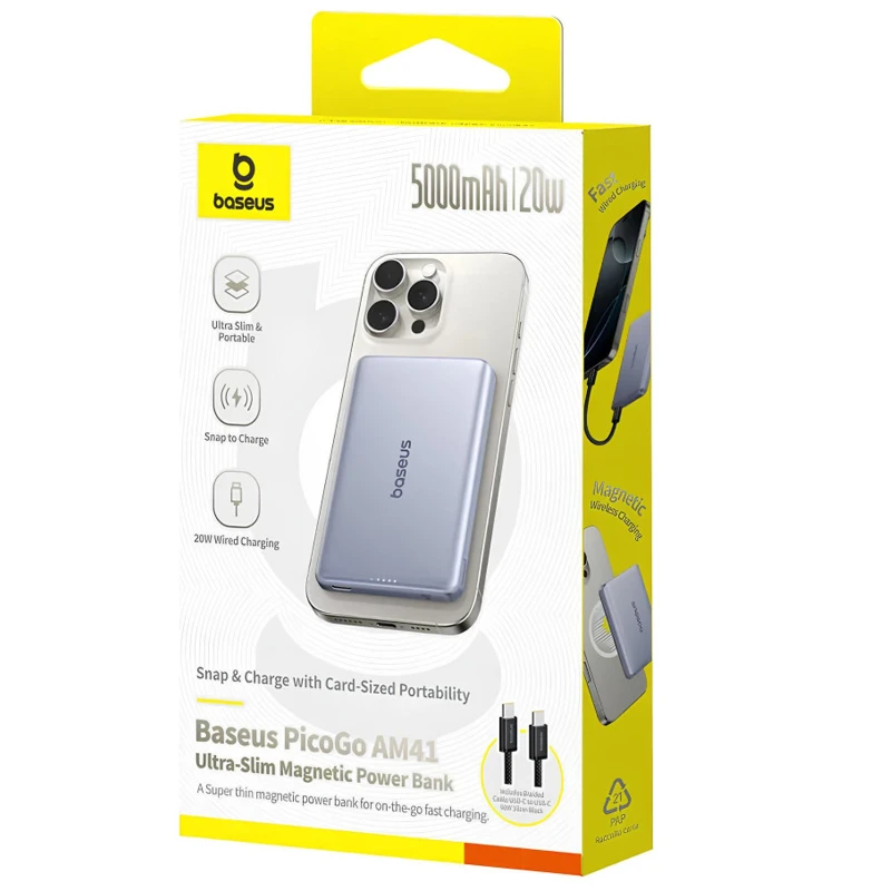 Портативное ЗУ Power Bank Baseus PicoGo AM41 Ultra-Slim 20W с БЗУ 5000mAh (PPKPC-0520) – Space Grey. Фото 3 из 3