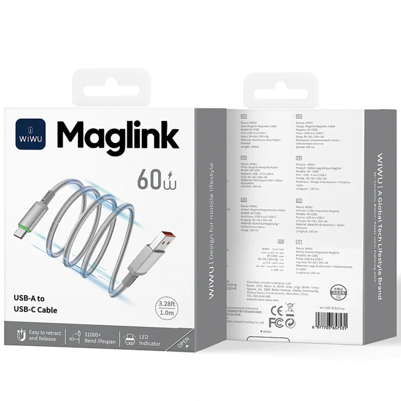 Дата кабель WIWU C082 Maglink USB to Type-C 60W (1m) – Grey. Фото 5 з 5