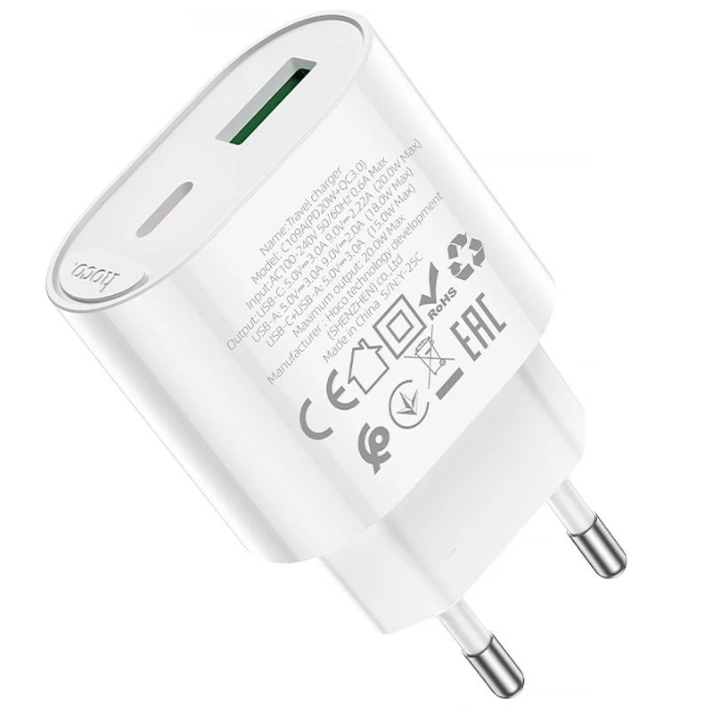 МЗП Hoco C109A Fighter PD20W+QC3.0 (1USB-A/1C) – White. Фото 6 з 6