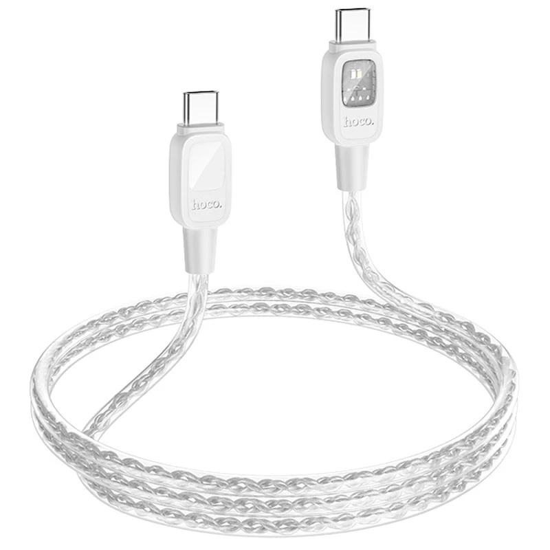 Дата кабель Hoco U124 Stone silicone power-off 60W Type-C to Type-C – Gray. Фото 4 з 6