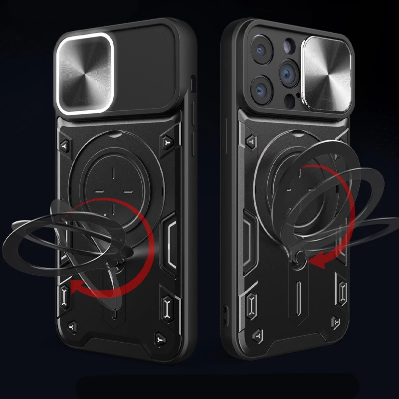 Ударостійкий чохол Bracket Ringstand із захисною шторкою для камери на Apple iPhone 15 Pro Max (6.7") – Black. Фото 4 з 5