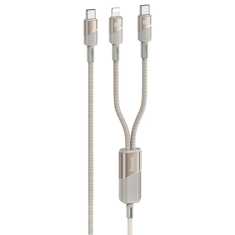 Дата кабель Hoco U139 Type-C to Lightning/Type-C 100W (1.2m) – Gold. Фото 1 з 3