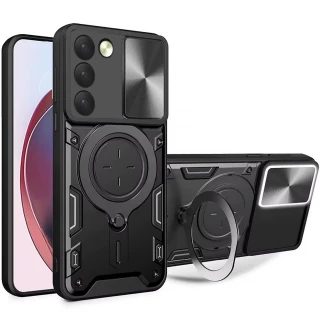 Ударостійкий чохол Bracket Ringstand із захисною шторкою для камери на Xiaomi Redmi 15 (EU) — Black