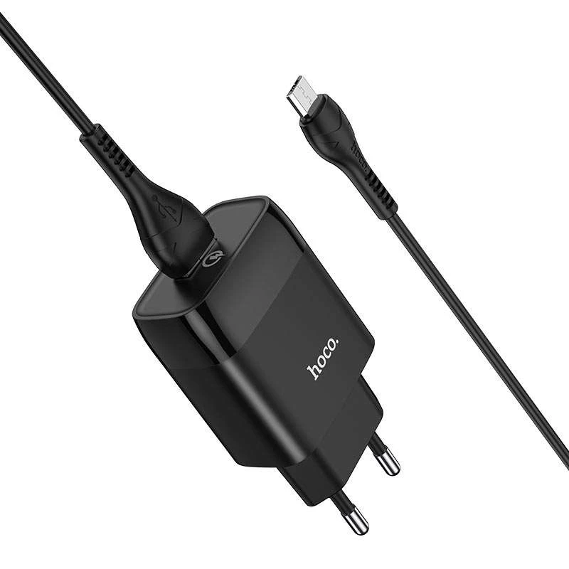 МЗП Hoco C72Q Glorious QC3.0 18W (1USB/3A) + MicroUSB – Чорний. Фото 2 з 6