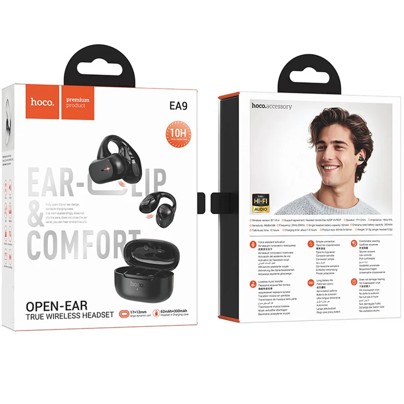 Бездротові TWS навушники Hoco EA9 Clear sound clip-on – Black. Фото 4 з 4