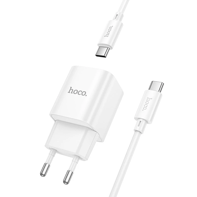 СЗУ Hoco C146A Charm PD20W (1USB-C) + кабель Type-C to Type-C – White. Фото 4 из 8