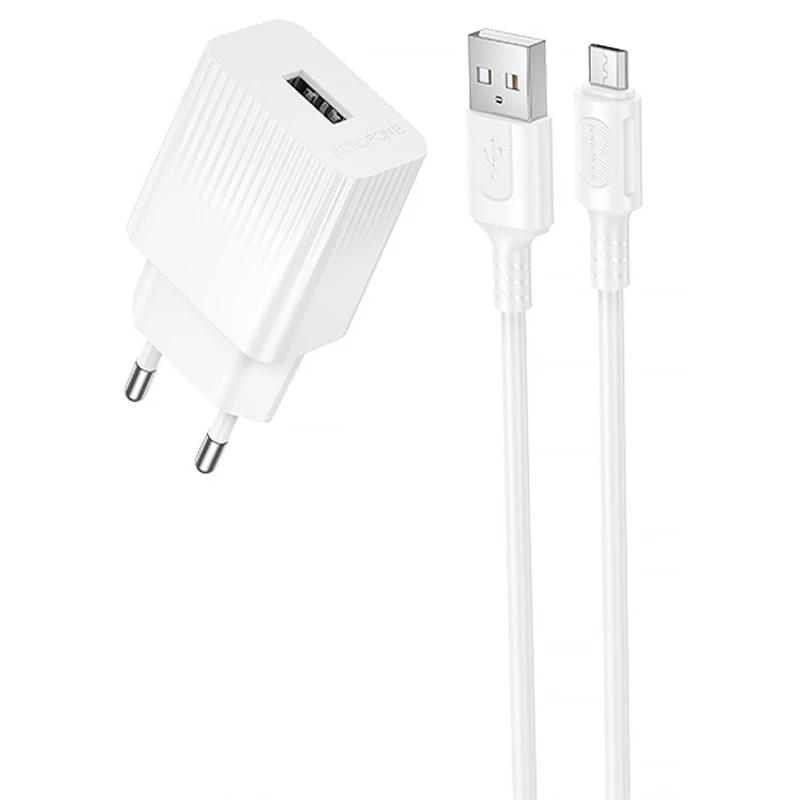 МЗП Borofone BAS71A Source 10.5W (1USB-A) + кабель USB to MicroUSB – White. Фото 1 з 5