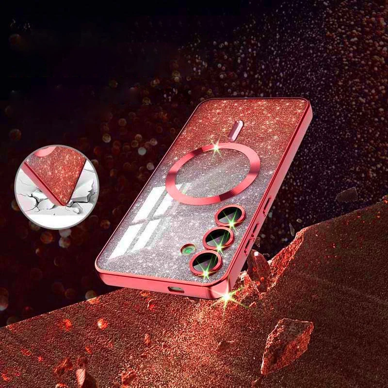 Чехол с блесками, защитными линзами на камеру и MagSafe для Samsung Galaxy S26 – Красный / Red. Фото 3 из 4