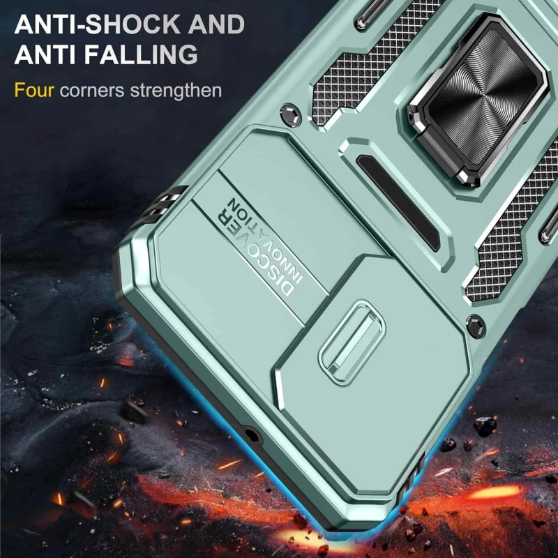 Ударопрочный чехол Square Ring c шторкой на камеру для Samsung Galaxy A13 4G – Зеленый / Light Green. Фото 9 из 9