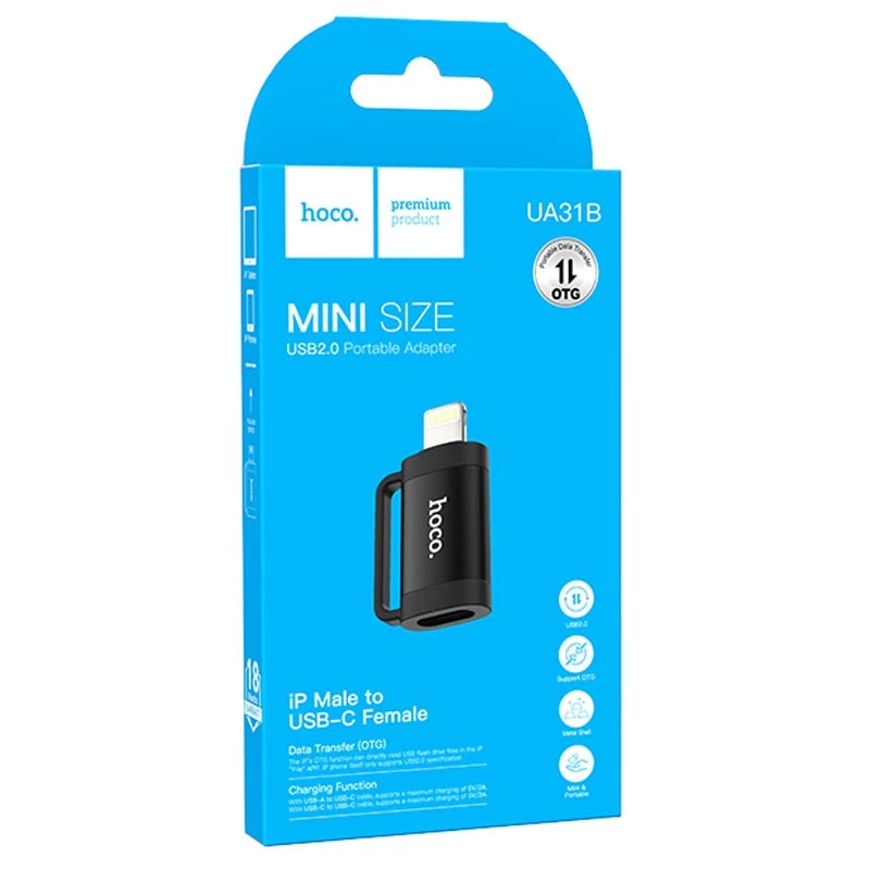 Перехідник Hoco UA31B OTG Lightning male to Type-C female – Black. Фото 5 з 5