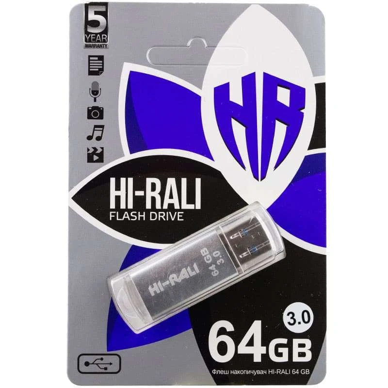 

Флеш-накопичувач USB 3.0 Hi-Rali Rocket 64 GB (срібна серія) (Срібний)