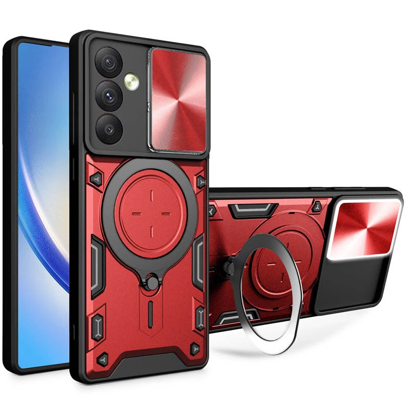 Ударостійкий чохол Bracket Ringstand із захисною шторкою для камери на Samsung Galaxy S24 FE – Red. Фото 1 з 4
