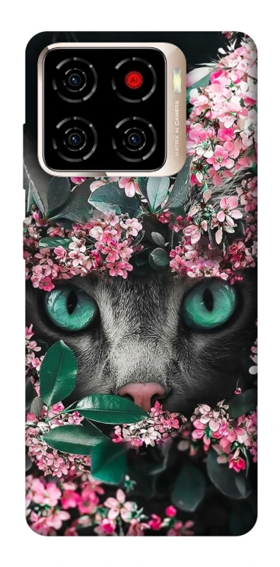 Чохол на ZTE Blade A56 Кіт в квітах фото 1 з 1