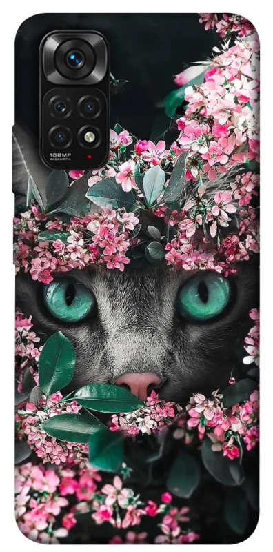 Чехол на Xiaomi Redmi Note 11 (Global) / Note 11S Кот в цветах фото 1 из 1