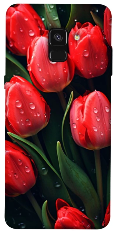 Чехол на Samsung A530 Galaxy A8 (2018) Красные тюльпаны фото 1 из 1