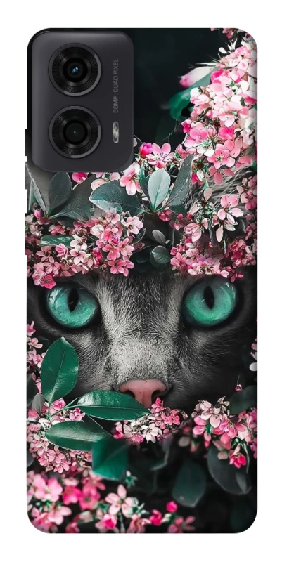 Чохол на Motorola Moto G04 Кіт в квітах фото 1 з 1