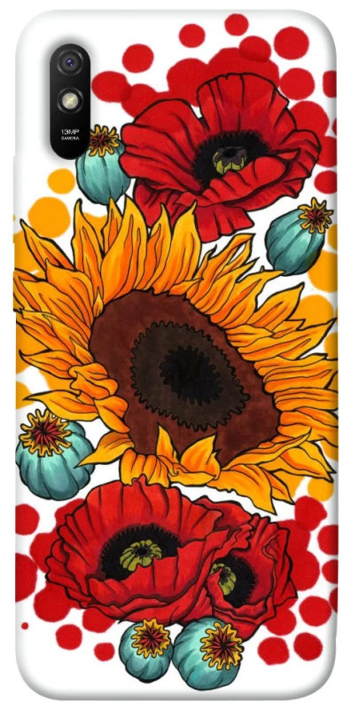 Чохол на Xiaomi Redmi 9A Соняшники та маки фото 1 з 1