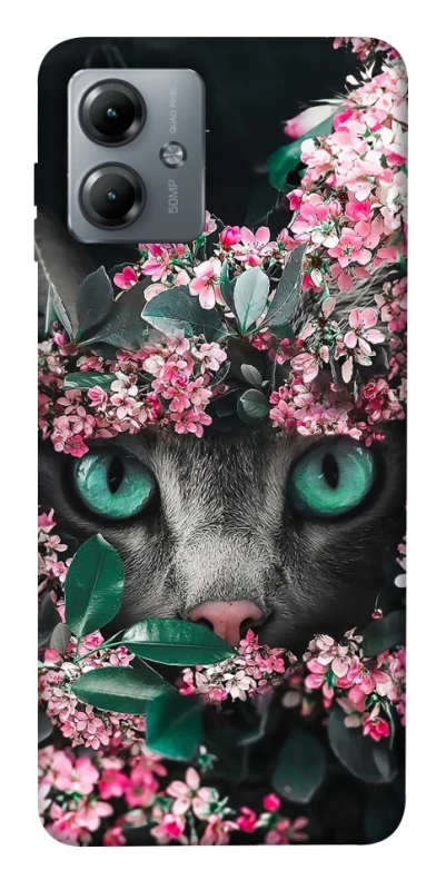 Чохол на Motorola Moto G14 Кіт в квітах фото 1 з 1