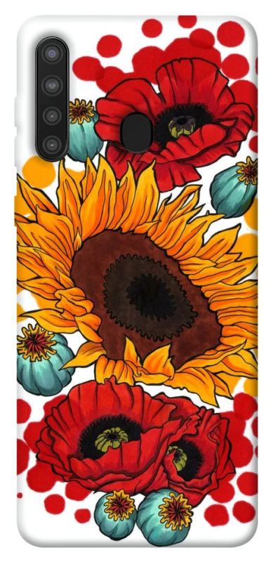 Чохол на Samsung Galaxy A21 Соняшники та маки фото 1 з 1