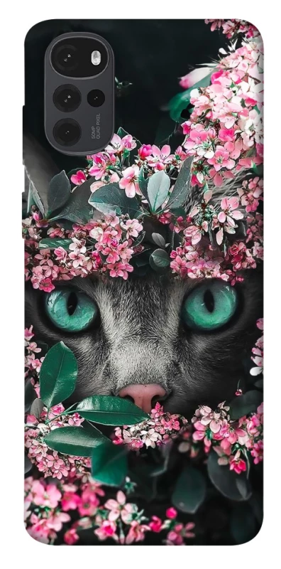 Чохол на Motorola Moto G22 Кіт в квітах фото 1 з 1
