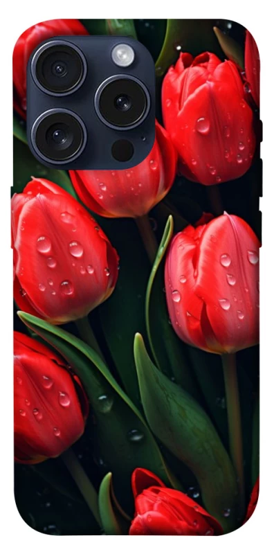Чохол на Apple iPhone 15 Pro (6.1") Червоні тюльпани фото 1 з 1
