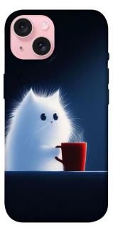 Чехол на Apple iPhone 15 (6.1") Чехол кот с кофе фото 1 из 1