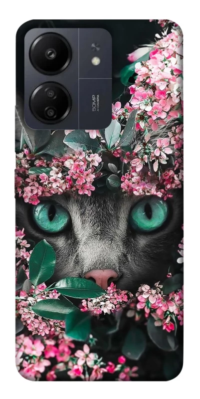 Чохол на Xiaomi Poco C65 Кіт в квітах фото 1 з 1