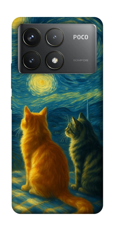 Чохол на Xiaomi Poco F6 Pro Cats under the stars фото 1 Чохол на Xiaomi Poco F6 Pro Cats under the stars фото 1 з 1