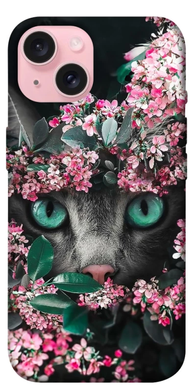 Чохол на Apple iPhone 15 (6.1") Кіт в квітах фото 1 з 1