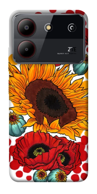 Чохол на ZTE Blade A54 4G Соняшники та маки фото 1 з 1