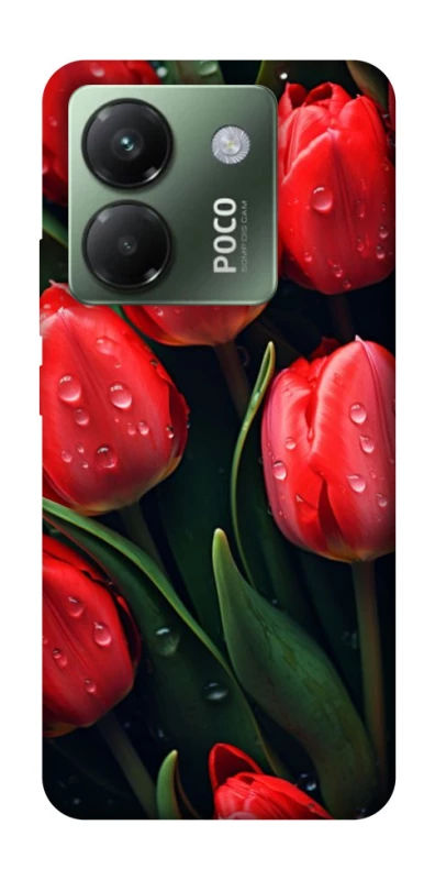 Чехол на Xiaomi Poco M7 pro 5G Красные тюльпаны фото 1 из 1