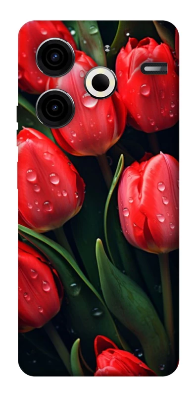 Чехол на TECNO Pova 6 Neo (LI6) Красные тюльпаны фото 1 из 1