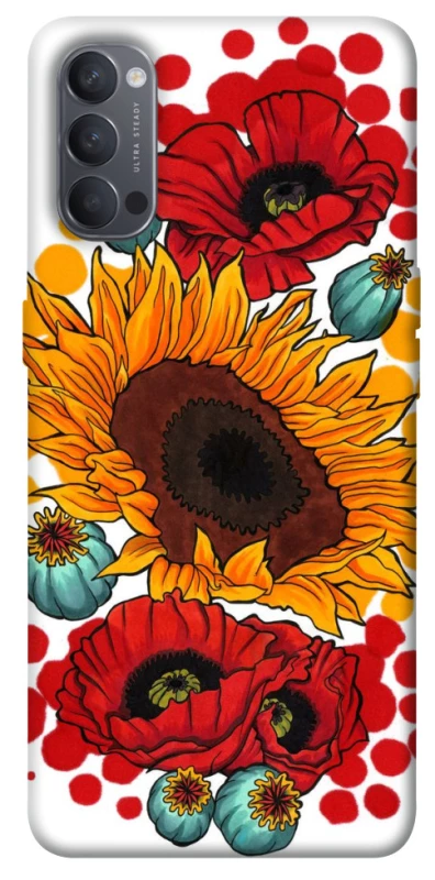 Чохол на Oppo Reno 4 Соняшники та маки фото 1 з 1