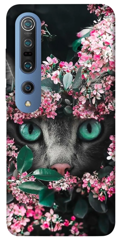 Чехол на Xiaomi Mi 10 / Mi 10 Pro Кот в цветах фото 1 из 1