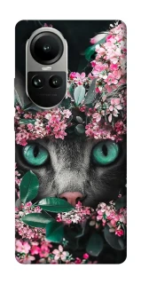 Чехол на Oppo Reno 10 Кот в цветах фото 1 из 2
