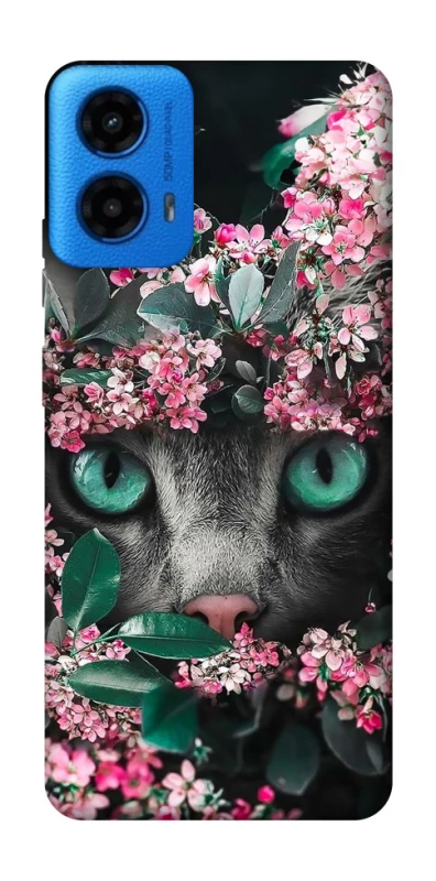 Чохол на Motorola Moto G45 Кіт в квітах фото 1 з 1